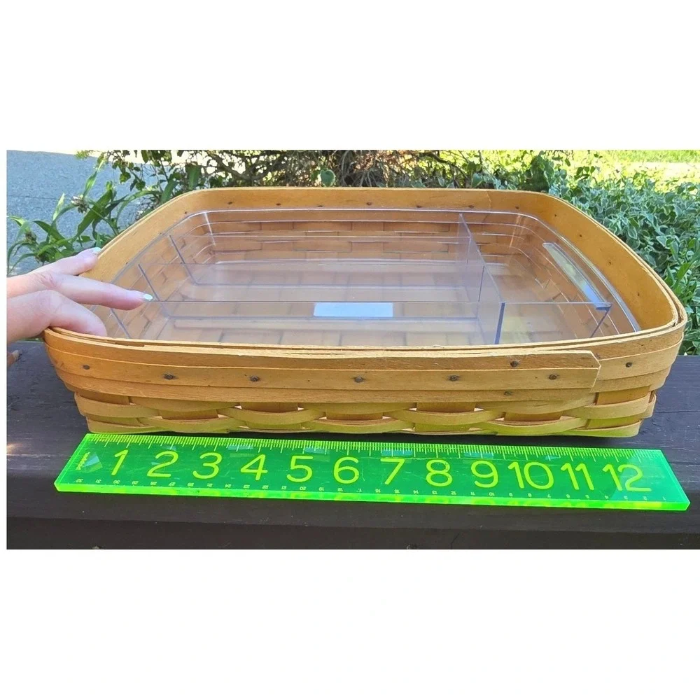 Longaberger Large Desk Organizer Basket Woven Wood 2001 Plastic Divided Liner